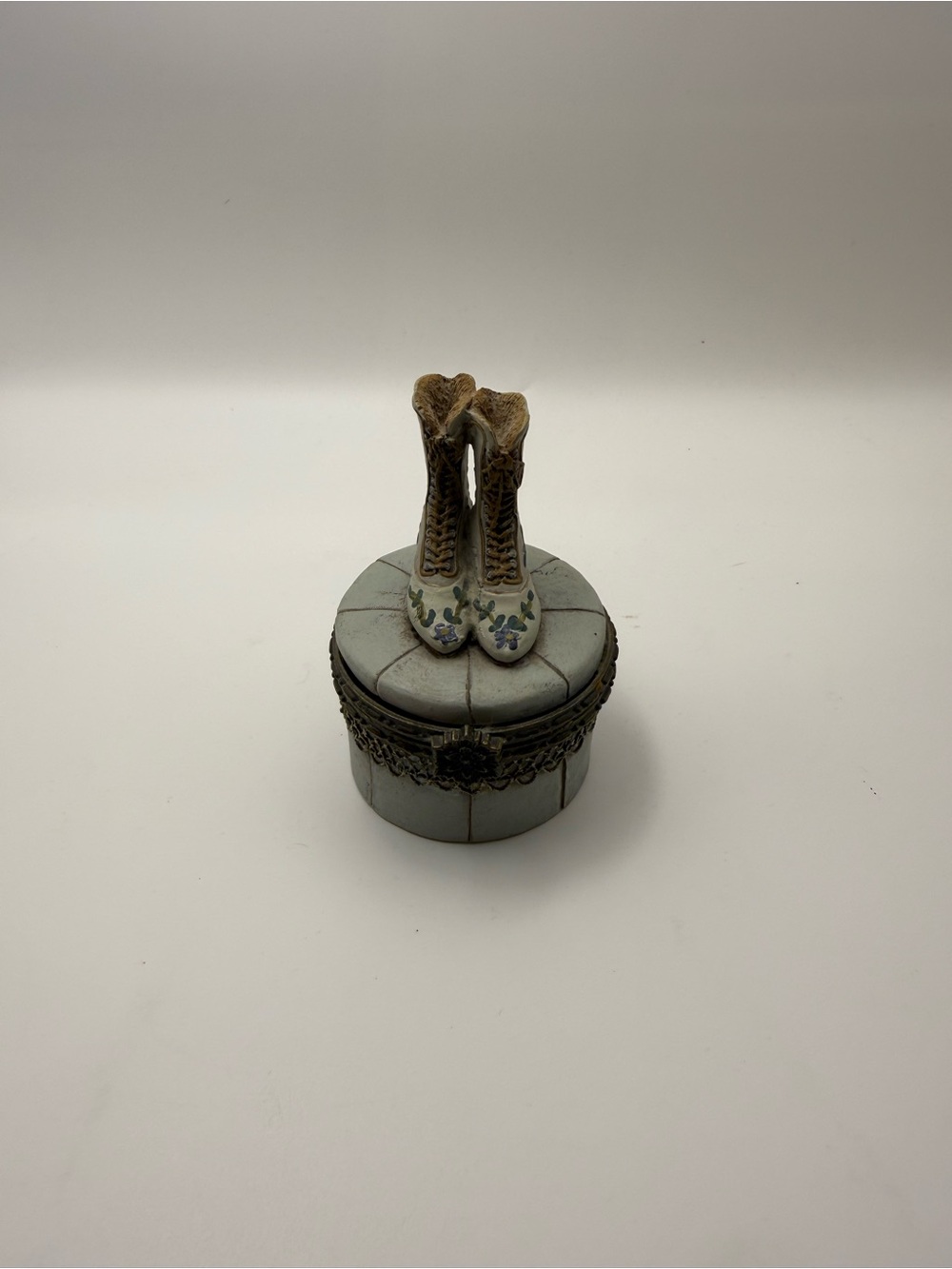 Source Unknown Cream and Blue Floral Boot Trinket Box